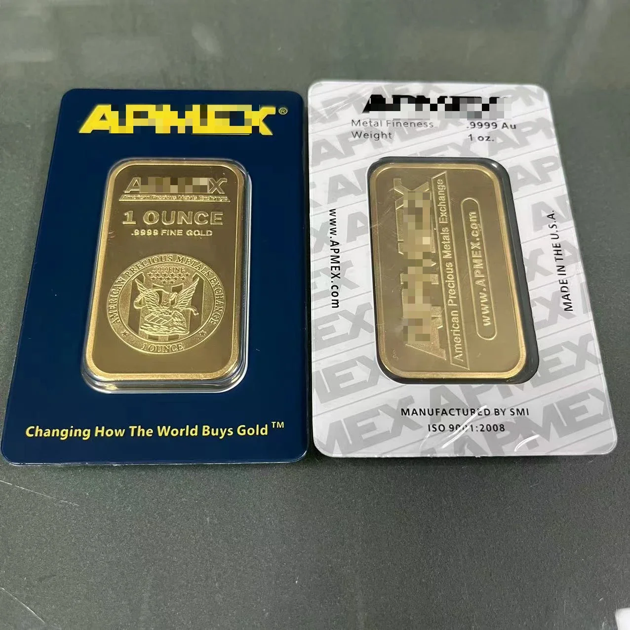 

1 oz APMEX gold Bar High Quality Gold plated Apmex Bullion Non-Magnetic sealed packing copy bar for display sample collectible