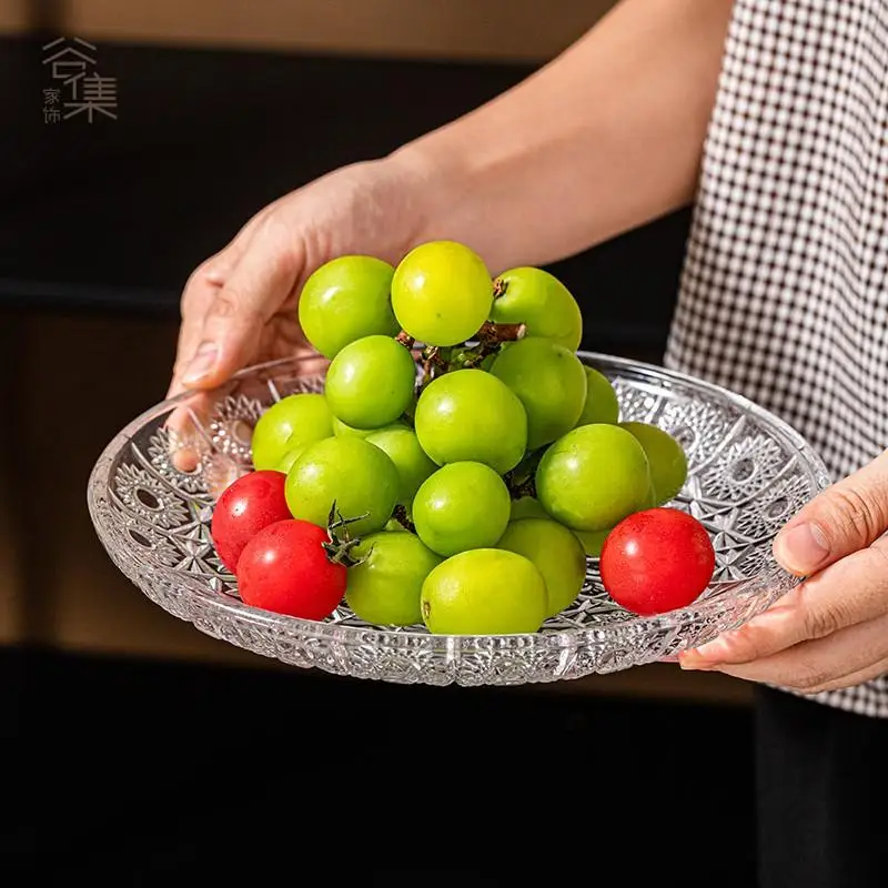 American luxury brass crystal glass double-layer fruit plate creative handmade living room coffee table dessert cake plate ornam