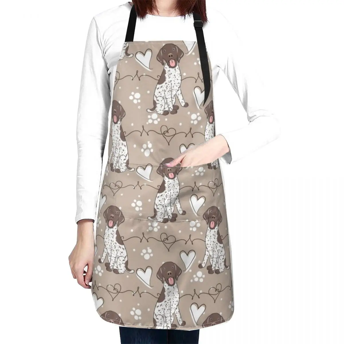 LOVE German Shorthaired Pointer GSP - Liver and White 2 Apron Kitchens Woman Waiter Uniforms Men's Kitchen kitchen gadgets Apron