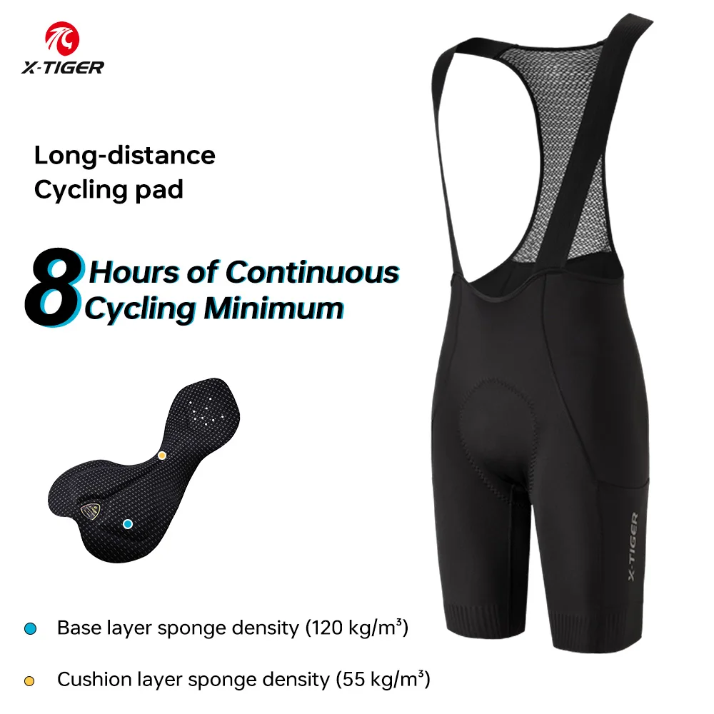 

X-TIGER Men Cycling Shorts120 High Density Buffering Cushion Cycling Bib Pants MTB Road Bike 8 Hours Long Distance Cycling Pants
