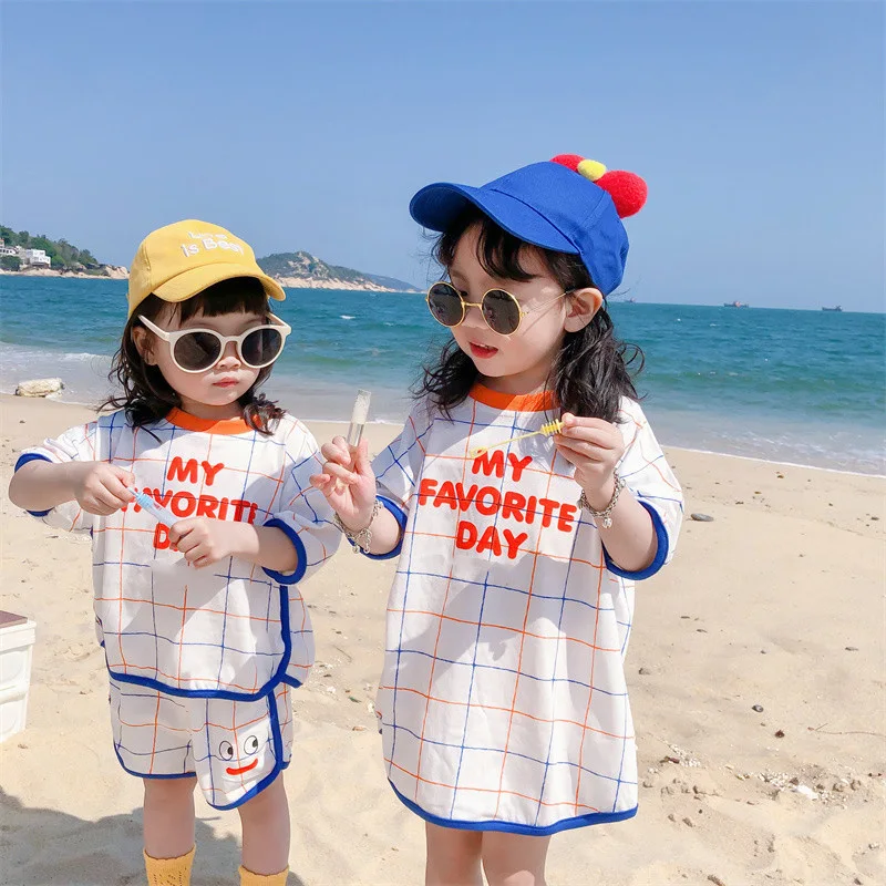 MILANCEL Summer Kids Clothes Letter Print Casual Brother and Sister Set