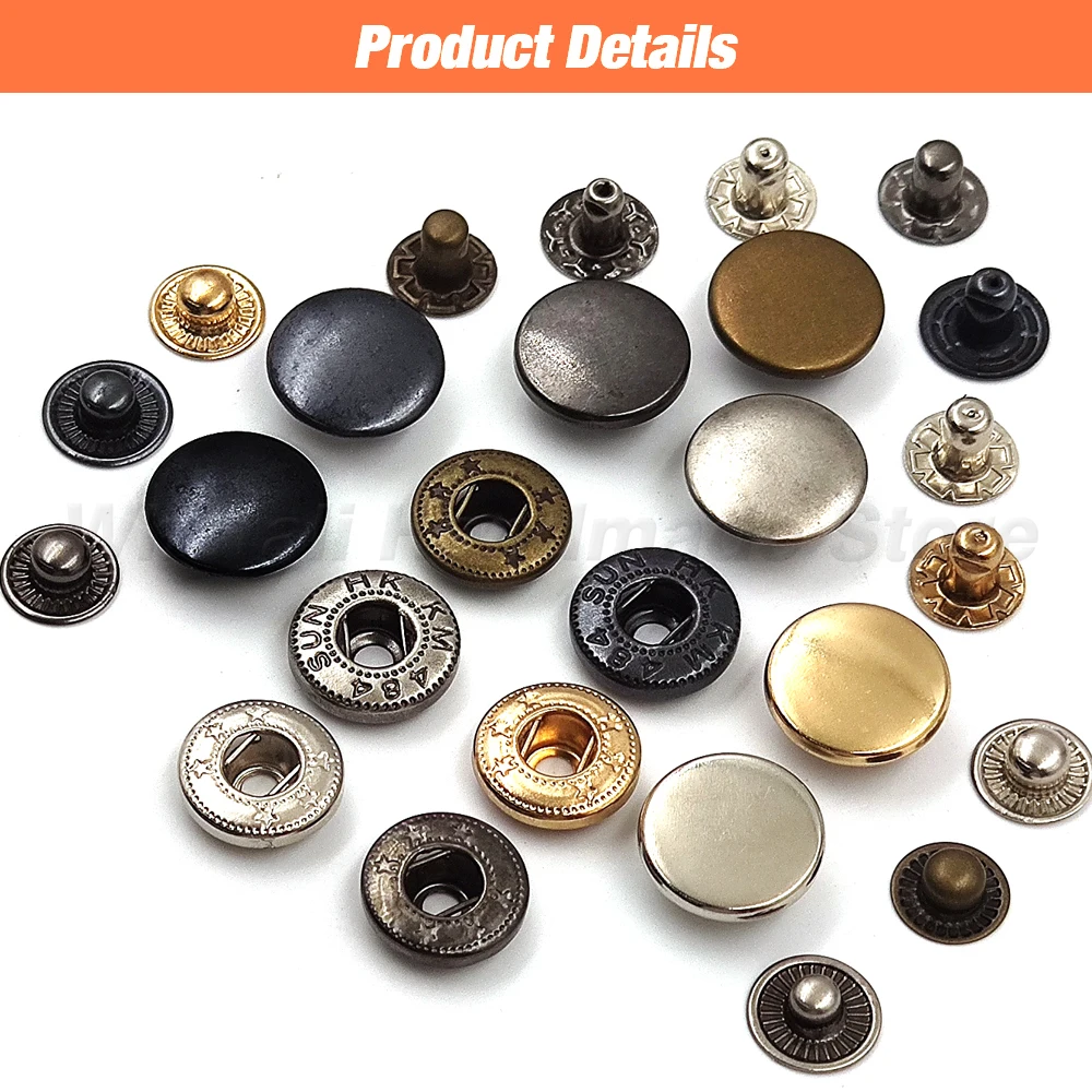 25Sets 655/633/831 Snap Fasteners Metal Snaps Press Button Studs Optional Tool SET For Sewing Jacket Clothes Garment Bags Shoes