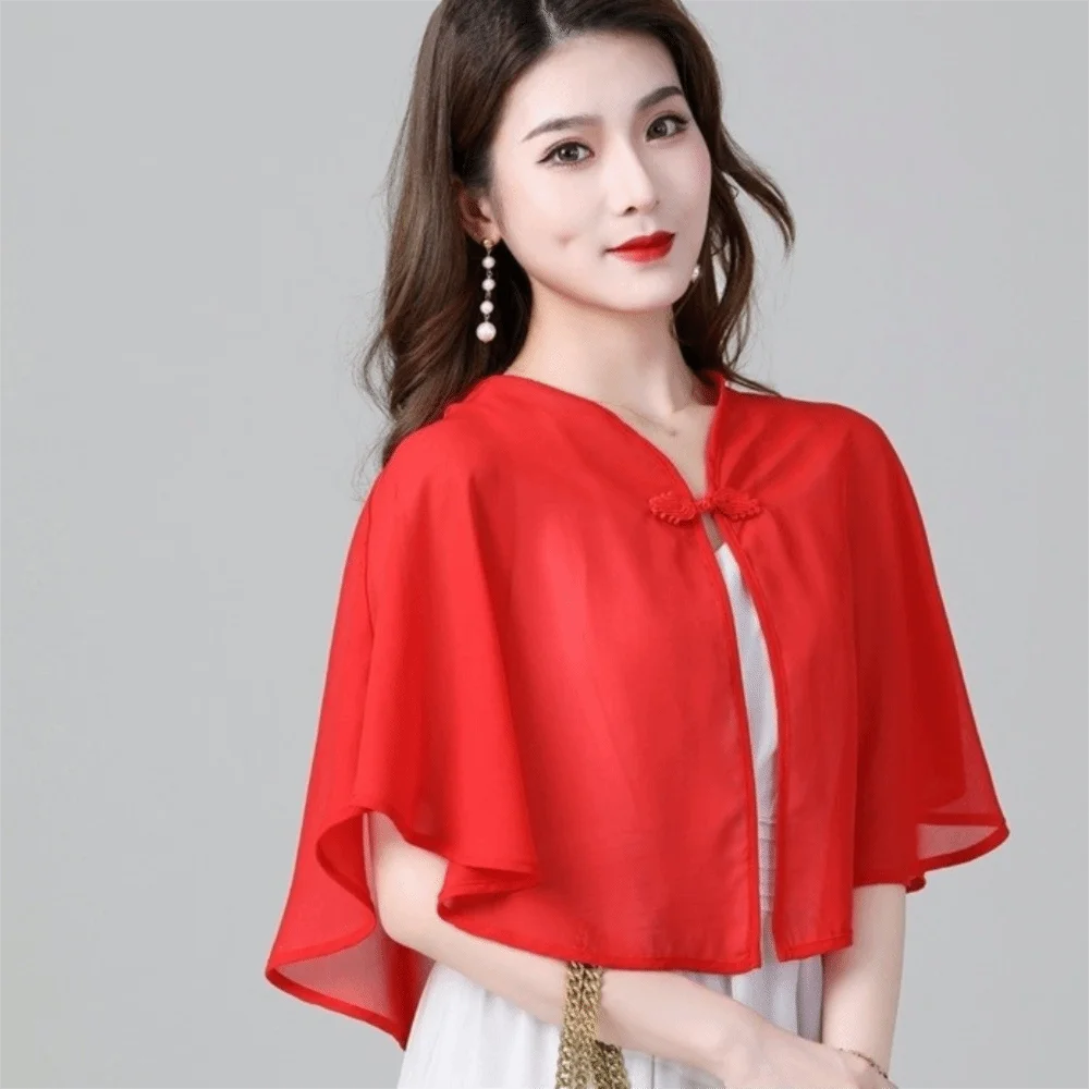 Sweet Breathable Chiffon Shawl Long Polyester Sunscreen Scarf Thin Loose Seaside Vacation Cloak Women