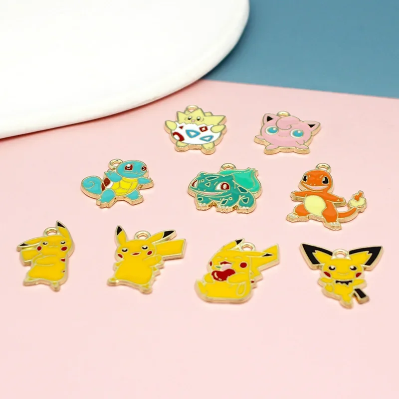 Pokemon Alloy Accessories Pikachu Necklace Pendant  Squirtle Anime Figures Kawaii Necklace Drip Oil Pendant