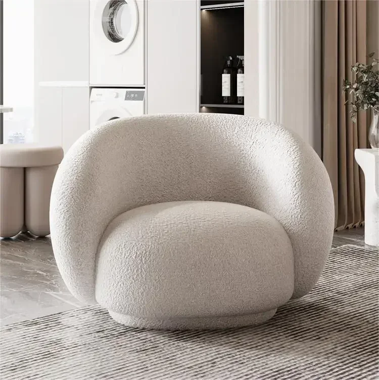 'Lambswool Lazy Sofa Cream White Boucle Fabric Chair lamb wool Lounge accent Chair Single Sofa