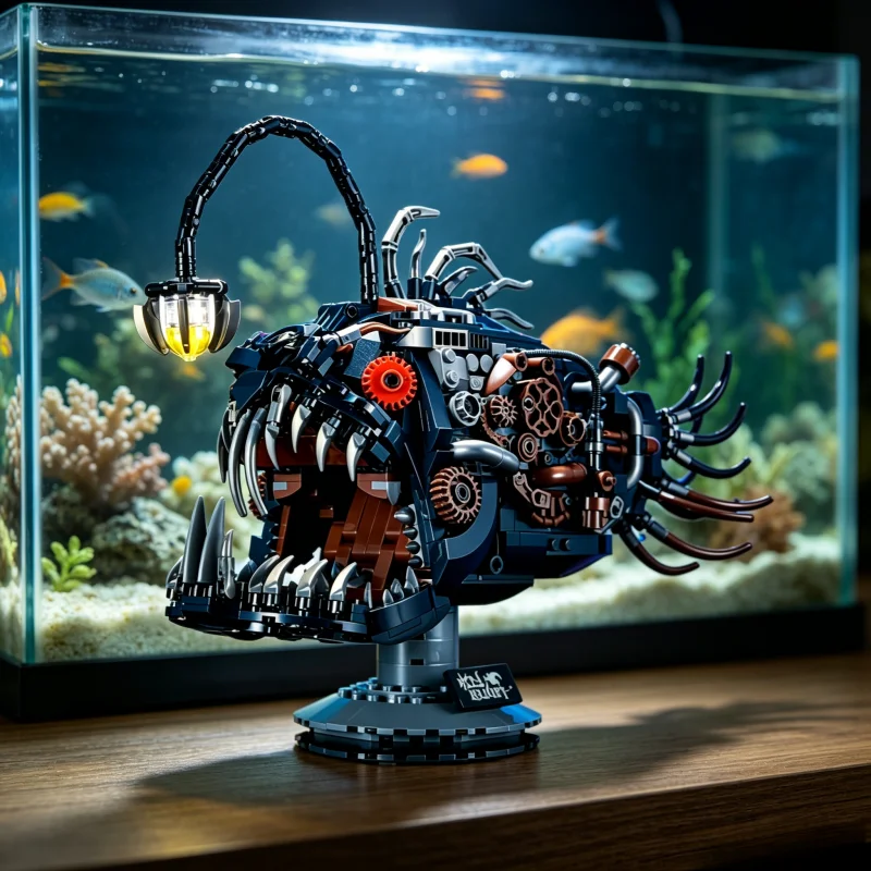 

2026 1038 Pcs Steampunk Angler Fish Building Blocks Mechanical Sea Creature Model Creative Collectible Desktop Decoration