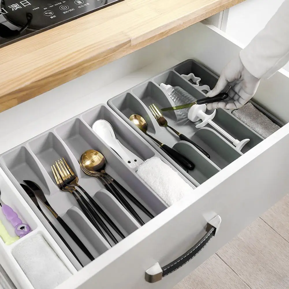 Kitchen Drawer Organizer Cutlery Drawer Divider Capacity Cutlery Storage Box with Multi Compartments for Forks for Organization