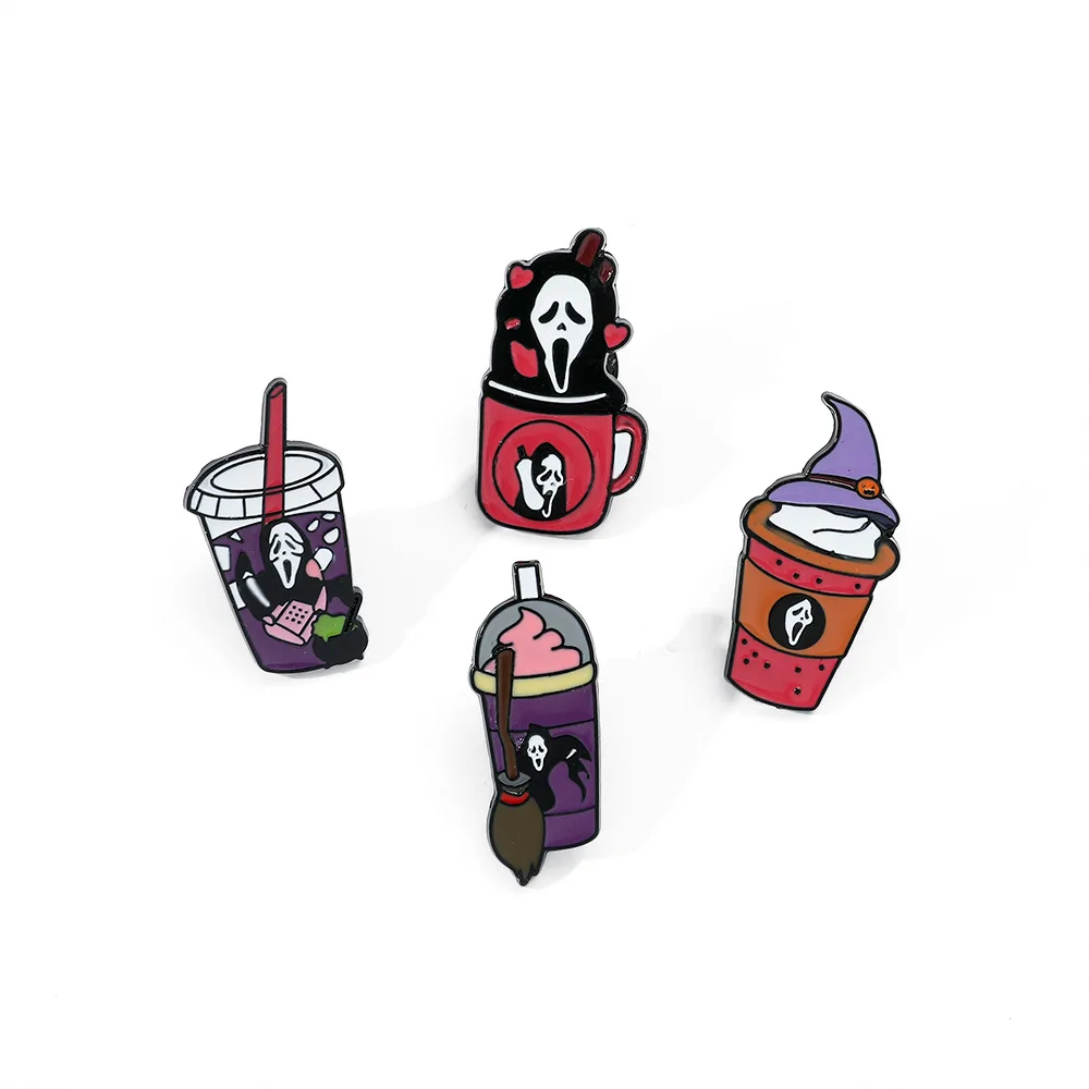 

1 Set Cross Border AliExpress Hot Selling Halloween Brooch Skeleton Funny Face Funny Drink Cup Badge Scream Shock Accessory