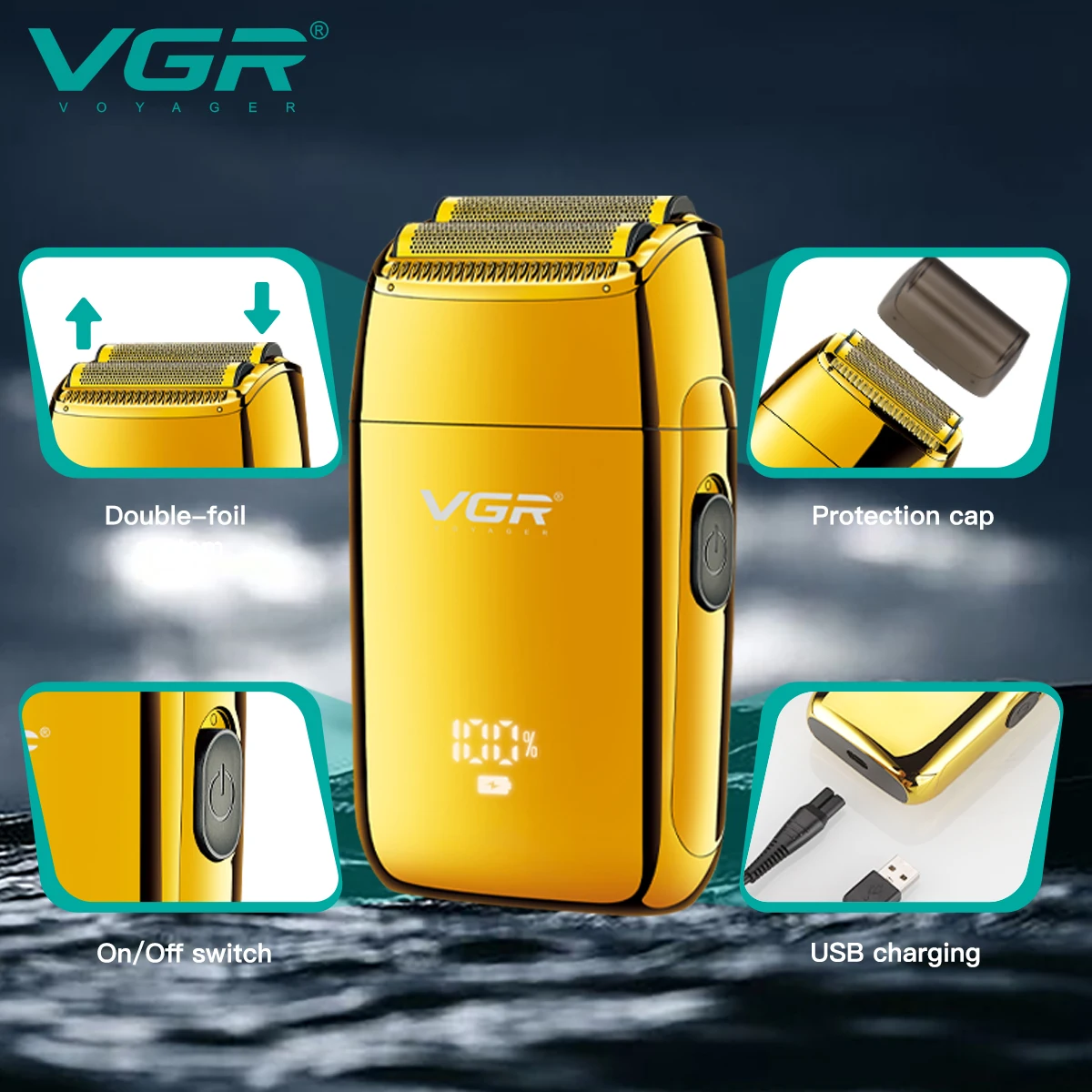 VGR Shaver Professional Beard Trimmer Electric Shaving Machine Portable Razor Rechargeable Trimmer LED Shaver for Men V-399