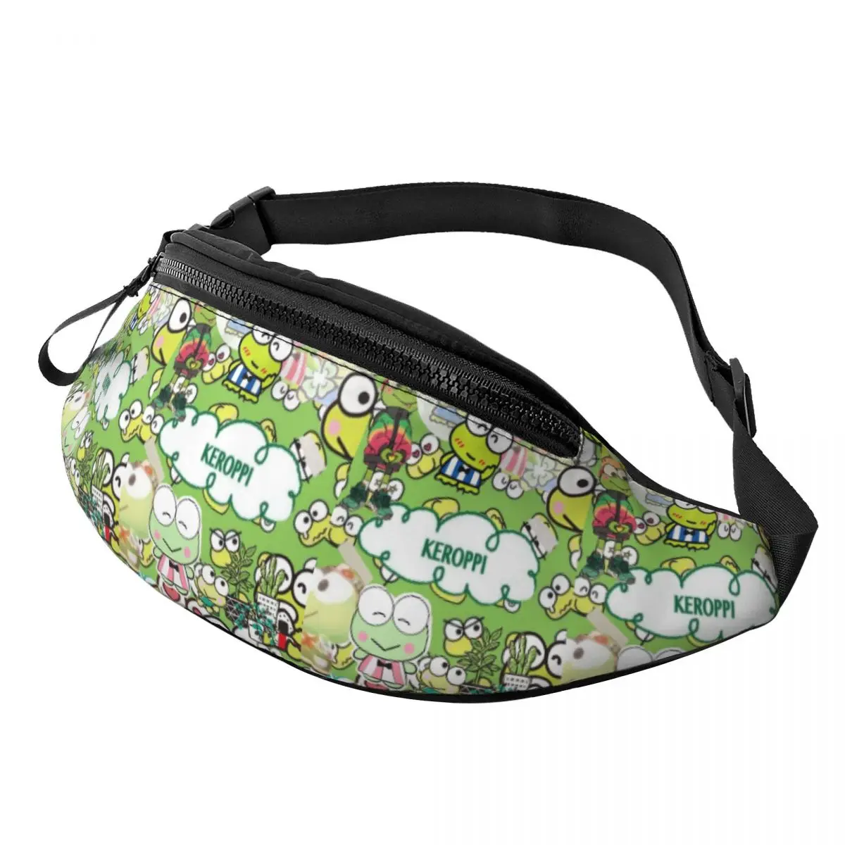 Custom Keroppi Casual Cute Print Fanny Pack Men Women Casual Crossbody Waist Bag for Camping Biking Phone Money Pouch