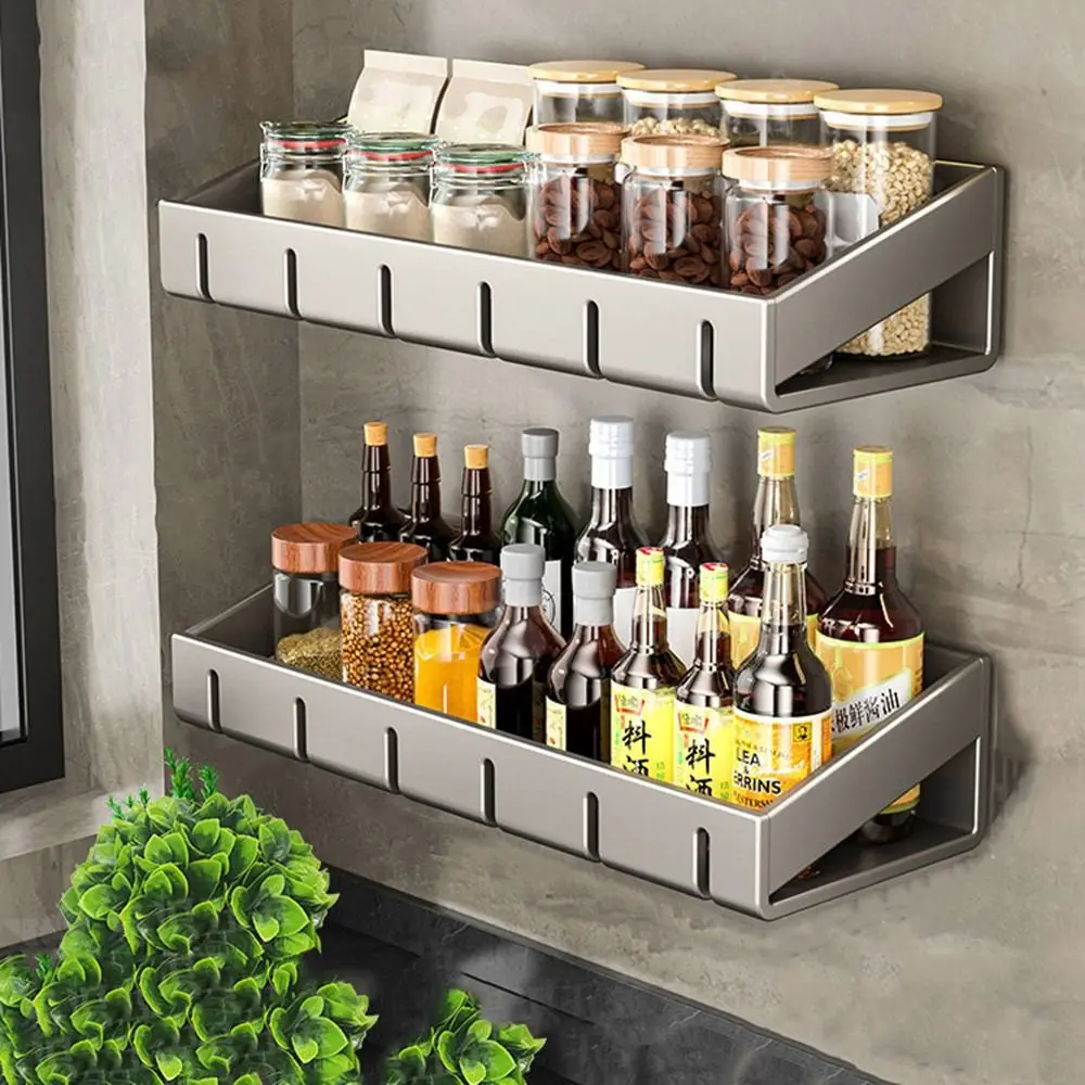 

Carbon Steel Spice Storage Rack Non-Punching Large Capacity Condiment Rack Detachable Space Saving Wall Storage Rack for Home