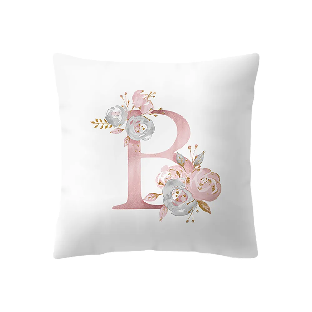 45X45 Pink A,B,C,D,E,F,G,H,I Letter Flower Printed Sofa Cushion Pillows Peach Skin Hand Pillowcases Home Decor Covers Cushion