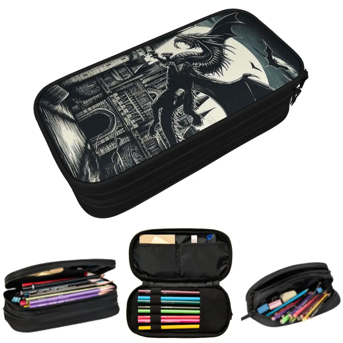 Fantasy-Drachen- und Schloss-Federmäppchen für Jungen und Mädchen, Schule, Stiftbox, Stifttasche, Schreibwaren, Stifthalter-Tasche