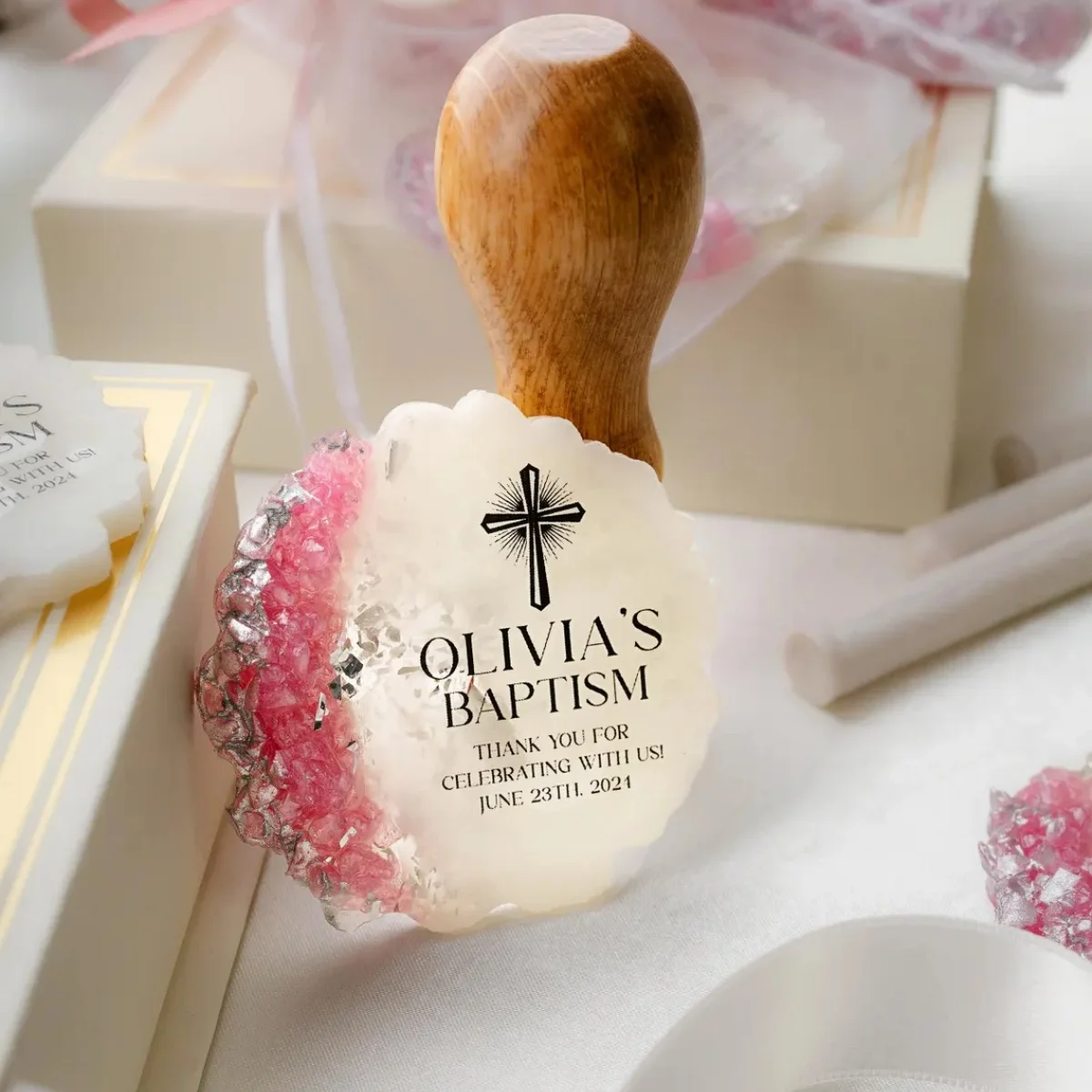 Baptism Magnet Favor for Boy or Girl, Personalized Christening Gift, Custom Epoxy Resin Keepsake, First Holy Communion Confirmat
