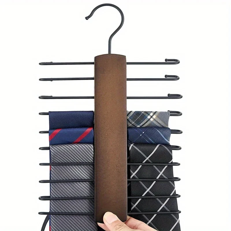 360° Rotating Wooden Tie Rack Tie Hanger Organizer with 20 Anti-Slip Notches for Closet Men's Necktie Scarf Storage 1Pc view 2