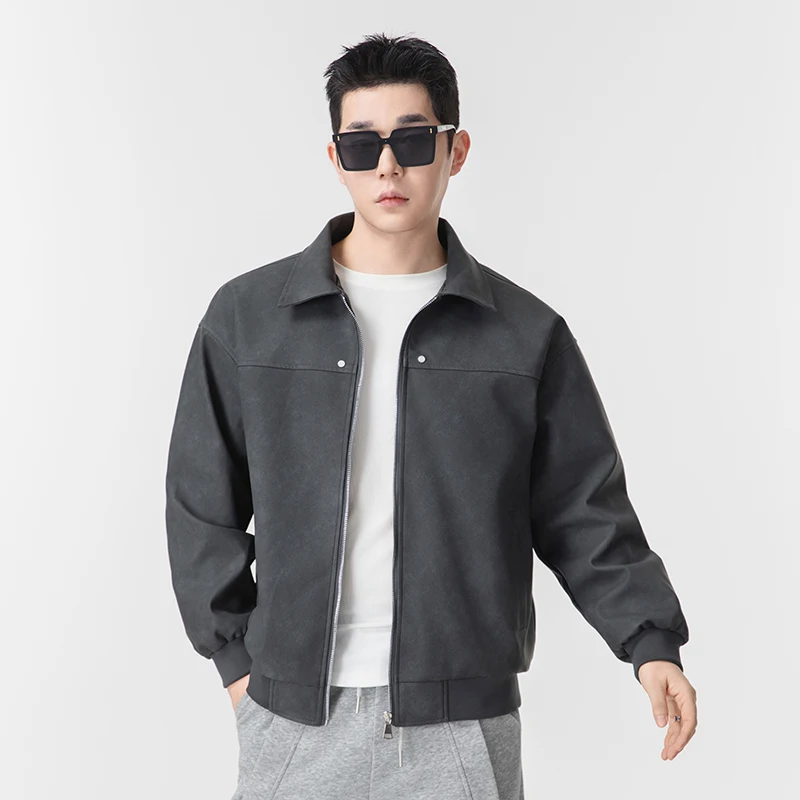 

High Quality Pu Leather Jacket for Men Spring Autumn Casual Windproof Streetwear Fashion All-match Solid Color Men Windbreaker