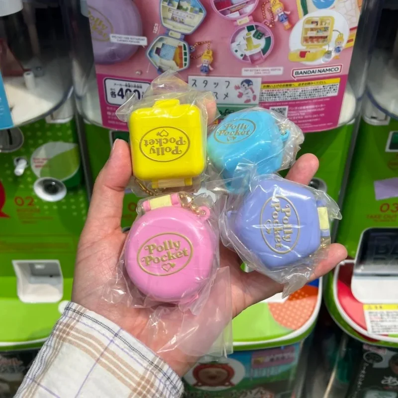 BANDAI Polly Pocket-llavero de juguete de cápsula Retro de los años 90, caja del Tesoro en miniatura, regalos coleccionables para niñas, accesorios para casa de muñecas