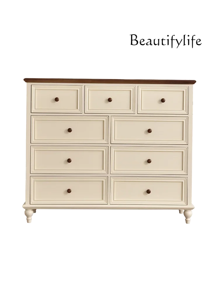 

American-Style Solid Wood Light Luxury Nine-Drawer Cabinet Storage Cabinet Simple Modern Bedroom Vintage Drawer Chest of Drawers