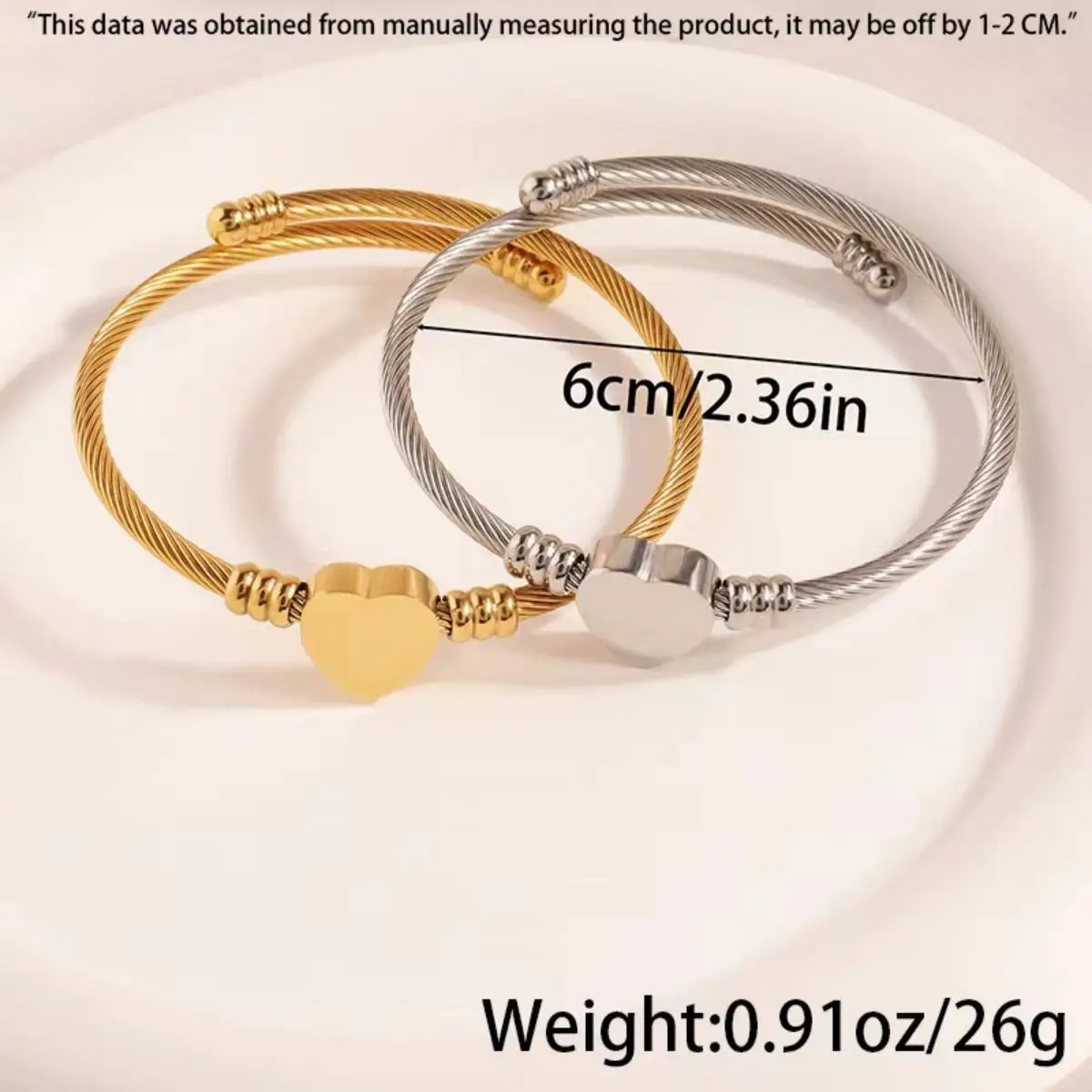 Light luxury sweet heart design stainless steel threaded women\'s bracelet, exquisite daily versatile hand jewelry birthday gift.