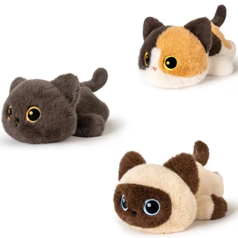 NOUVEAU Jouet en peluche chat noir siamois de 30 cm, poupée chaton réaliste de dessin animé, jouet animal au toucher artificiel, cadeaux d'anniversaire ﻿