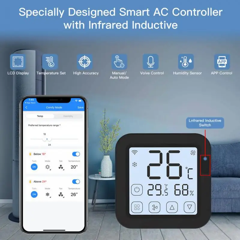 Tuya wifi smart home ir thermostaat controller lcd-scherm touch knop ingebouwde temperatuur en vochtigheid sensor google home alexa