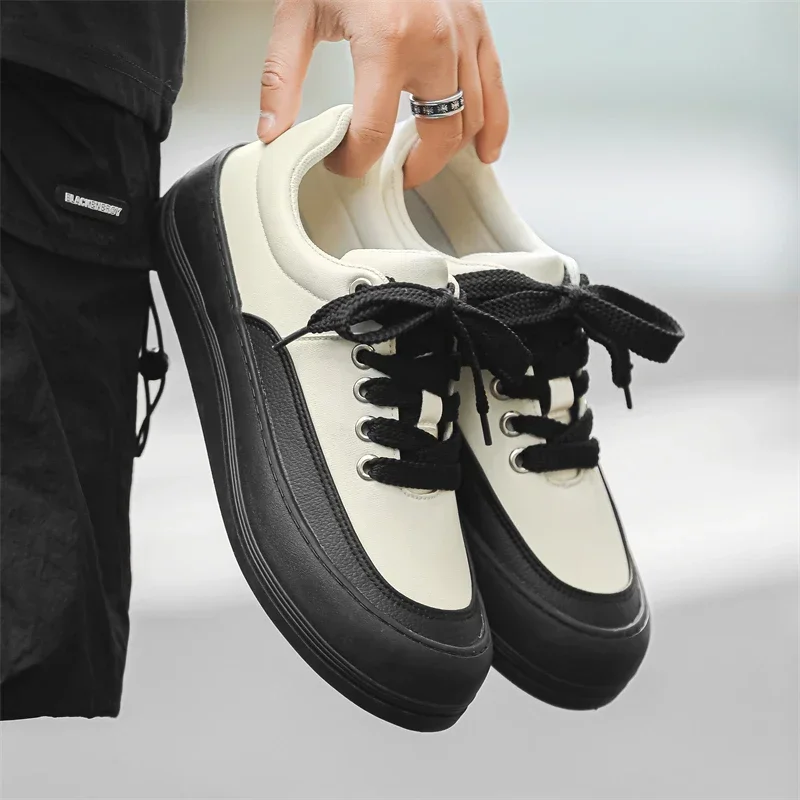 

Men's Shoes Autumn Niche Color Blocking Board Shoes Design Sense Black Casual Big Toe Thick Sole Height Increasing Trendy Shoes