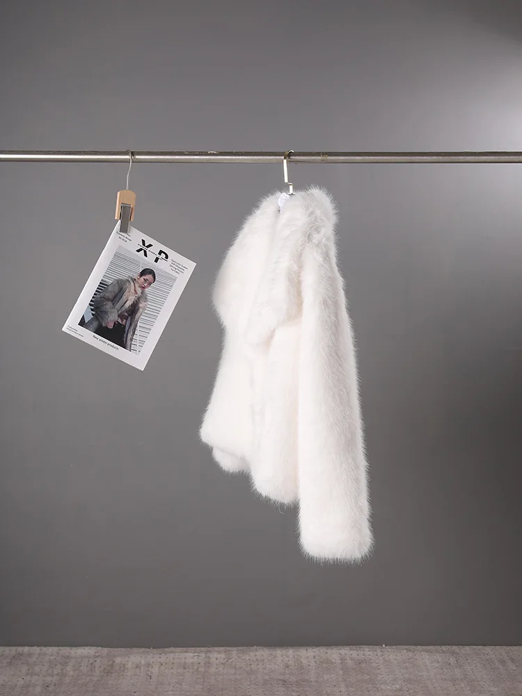 미국 패션 레트로 인조 모피 코트 긴 소매 싱글 브레스티드 캐주얼 루즈 화이트 플러피 코트 여성용 겨울 숏 재킷