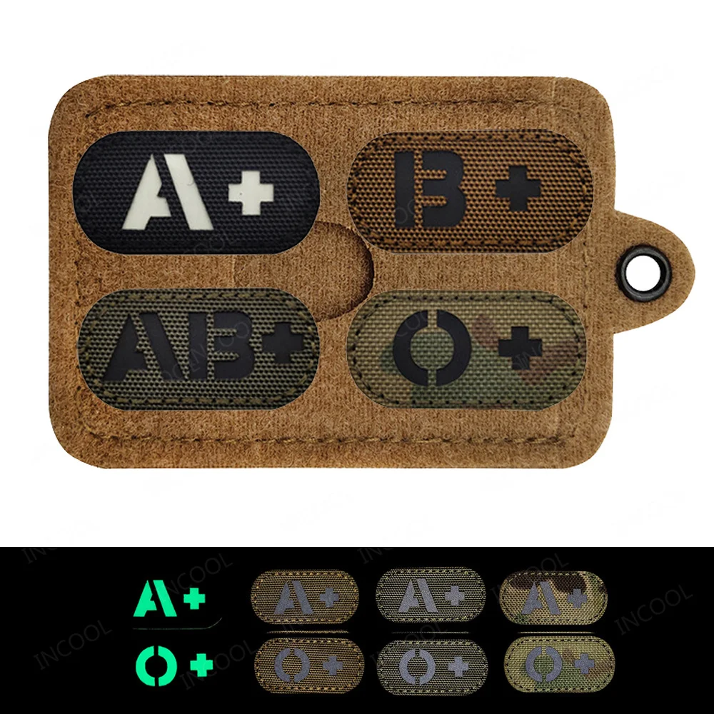 A B AB O Positive POS Negative NEG Blood Type Group Reflective Green Brown Patches White Luminous Decorative Badges For Clothing