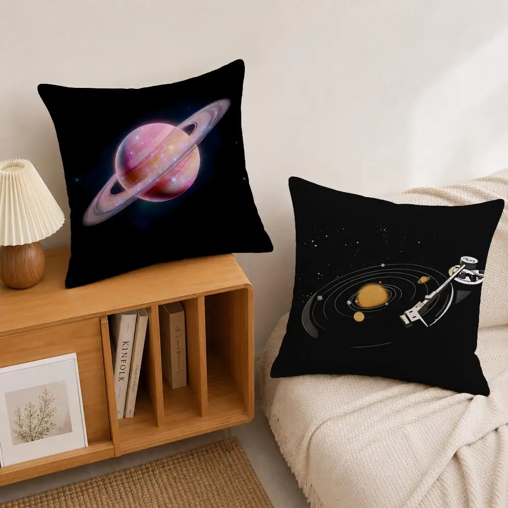 Planet Saturn Cushion Cover Natural Linen Pillowcase Set, All-in-One Decor for Sofa, Bedroom & Chair