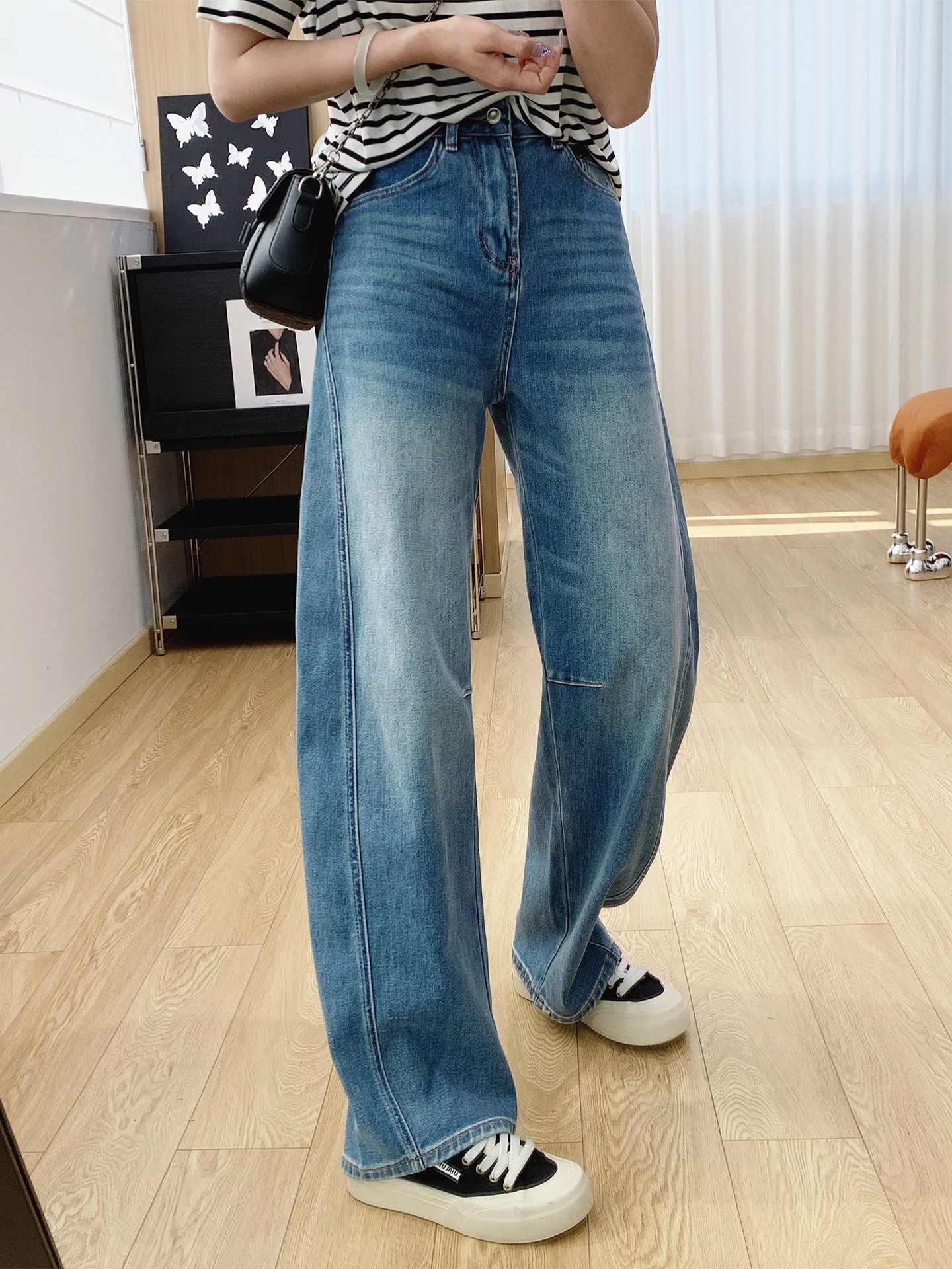 

High Waist Wide Leg Jeans Women's Spring 2026 New Style Pear Shape Body Loose Straight Cut Denim Pants Elastic Soft Cotton