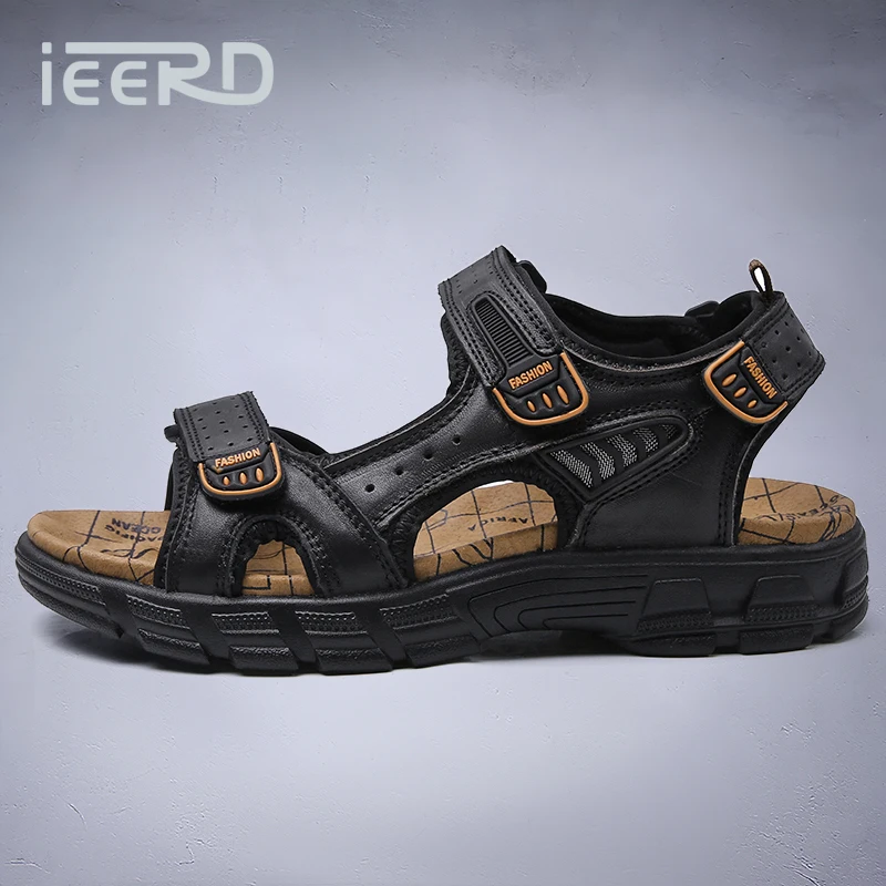Men's Summer Leather Sandals With Arch Support And Massage, Anti-Slip For Beach And Outdoor Wading, Large Size_voghion.com