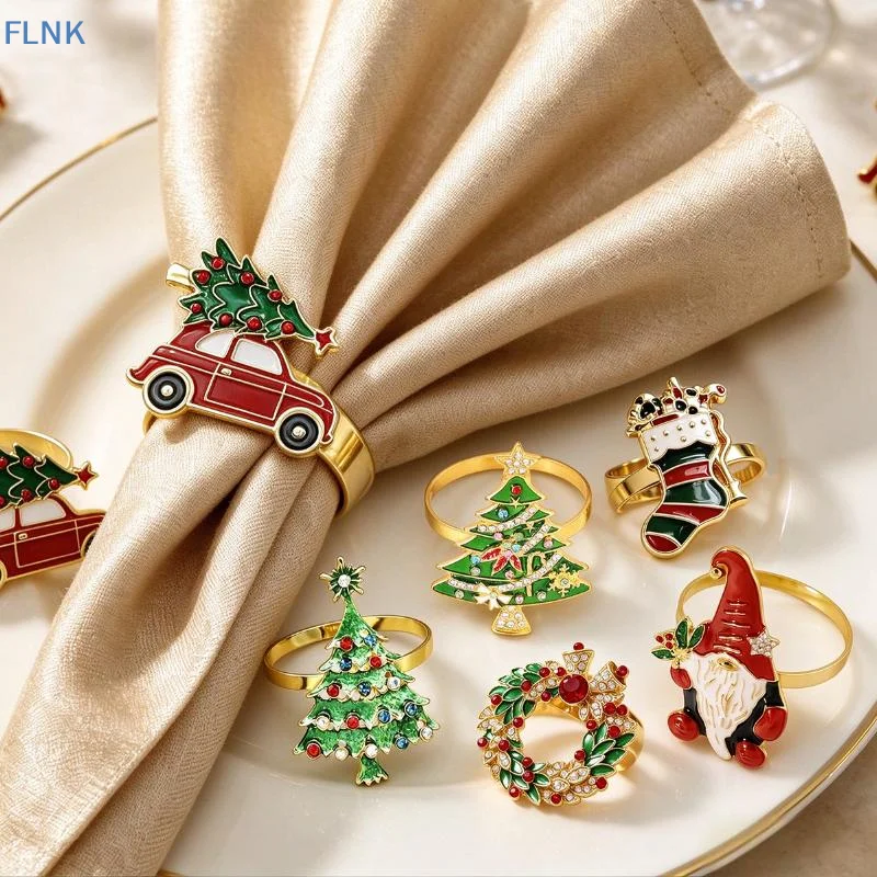 【KC】Christmas Napkin Rings Exquisite Snowflake Xmas Tree Napkin Holders for Restaurant Holiday Dining Table Decor
