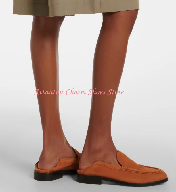 Brown Suede Woman Loafer Shoes Fashion Round Toe Comfortable Flat Shoes Lady Slip-on Casual Dress Shoes Popular Office Shoes