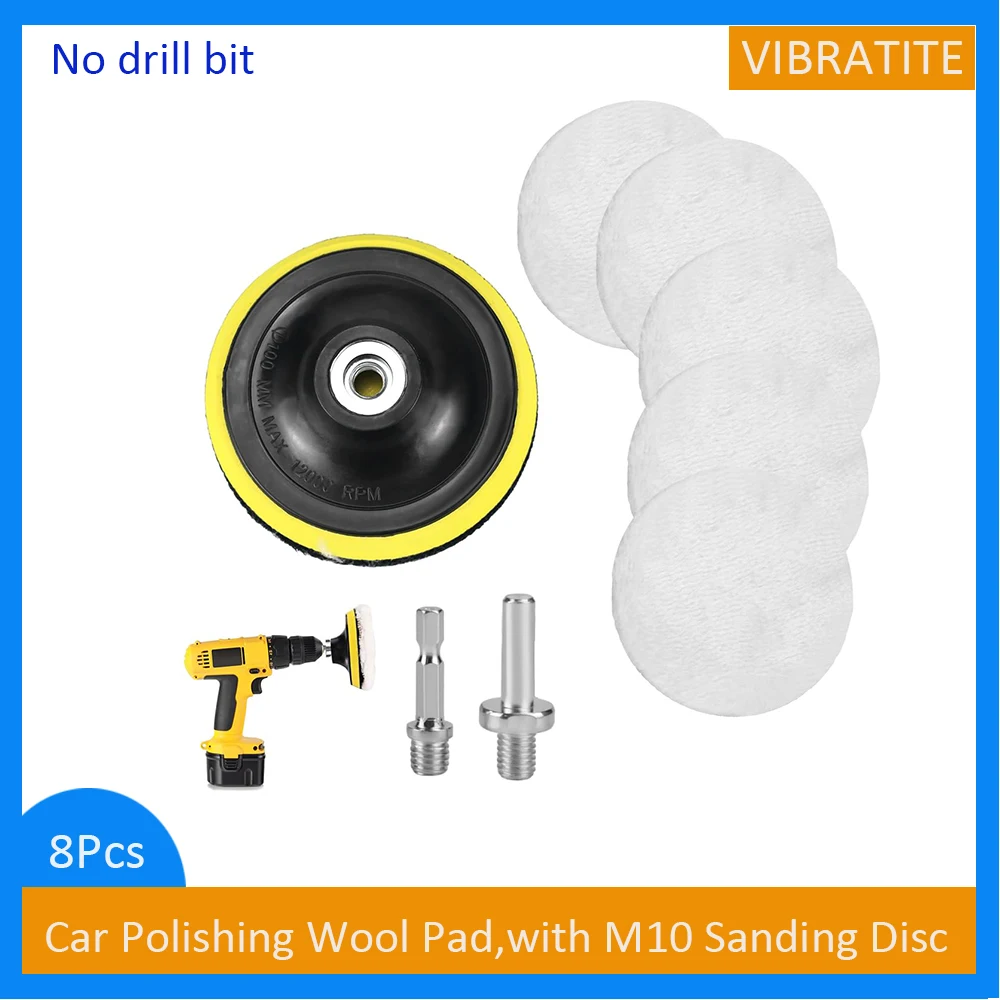 8Pcs 4Inch Car Polishing Wool Pad,with M10 Sanding Disc,Cordless Screwdriver, Angle Grinder,Velcro Fastening, for Car Polishing