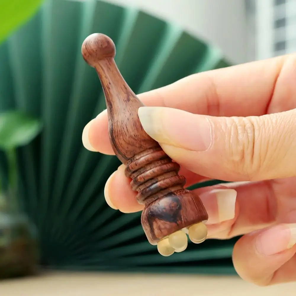Sandalwood Eye Massage Stick Five Sheep Horn Beads Lotus Seedpod Shape Gua Sha Massager Smooth Surface Reduce Puffiness