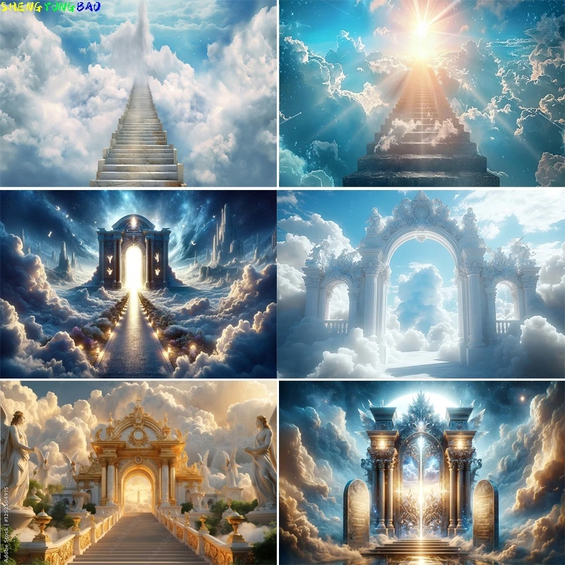 

Stairway Heaven Glory Gates Photography Backdrops God Symbol Birth of Holy Baby Jesus Christianity Party Background GHD-03