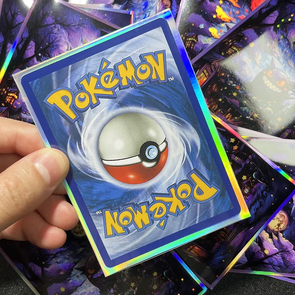 Pokemon Holographic Gengar Card Sleeves PTCG Starry Sky Card Laser Silver Bottom Customized Foil Set Table Game Protective 67x92