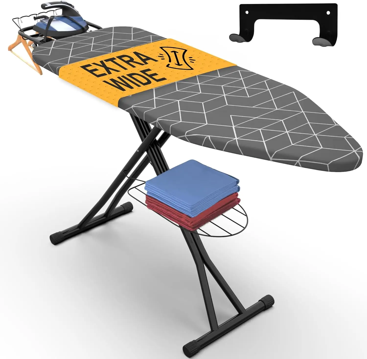 

Full Size Ironing Board 57" X 18" with Wall Mount Hanger, Full Metal Construction Iron Board, Built in Iron Caddy, Heat & Scorch