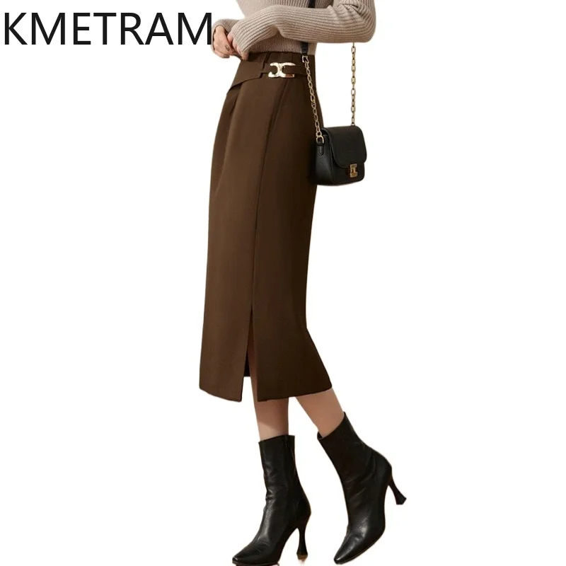 

Прямые юбки KMETRAM для женщин: Новая весенняя модная миди-юбка с высокой талией, офисные юбки, высококачественная женская одежда 2026 faldas