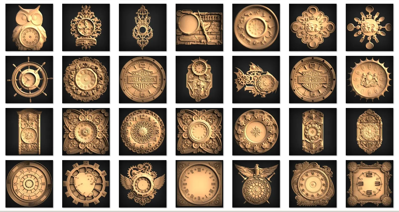 Clock STL file collection 3D models for CNC routers and 3D printers