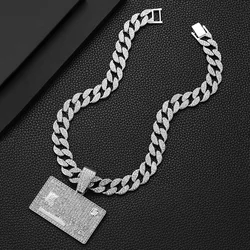 New Men's Hip Hop Card Shape Pendant Necklace Ice Crystal Shining Hip Hop Cuban Chain Fashion Jewelry Gift