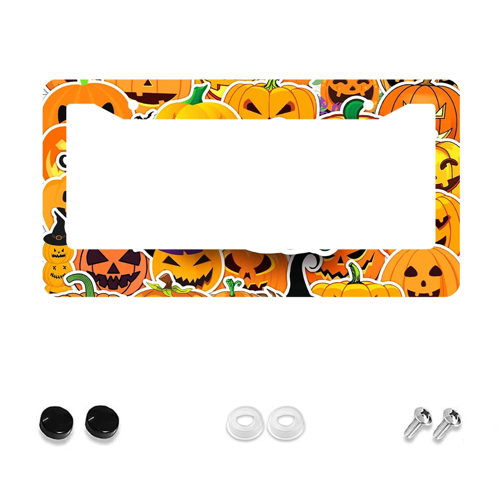 

1 шт., оранжевый узор тыквы, рамка номерного знака с 2 отверстиями, алюминиевый материал, 6x12 дюймов с набором винтов, забавное украшение автомобиля с героями мультфильмов