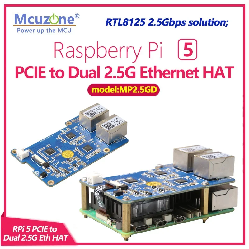 

model:MP2.5GD, Rasbperry Pi5 PCIE to Dual 2.5G Ethernet HAT,RTL8125,support RPi OS,openwrt and Ubuntu