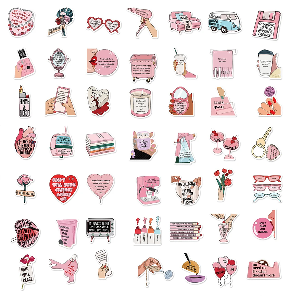 10/30/50PCS Pink Love Yourself Stickers DIY Phone Suitcase Notebook Laptop Skateboard Cartoon Waterproof Decal Decor Girls Toys