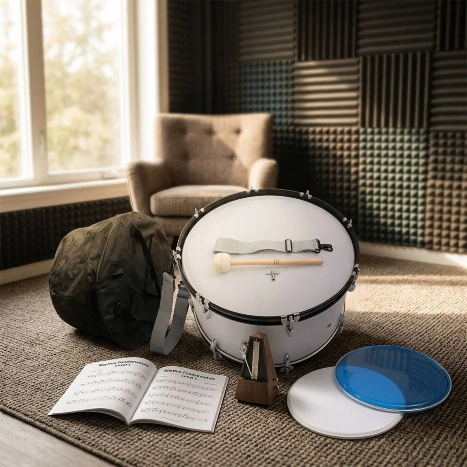 Marching Bass Drum with Mallet Metal Marching Bass Drum Mallets Sound Projection Felt Head for Drummers, Parades, Rehearsals