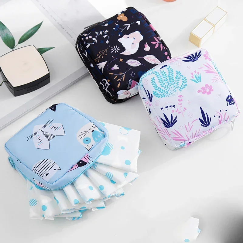 Women Sanitary Pad Storage Organizer Bags Cotton Girls Women's Cosmetic Bag Makeup Bag Napkin Bag For Ladies Tampon Bags