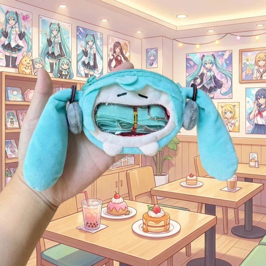 Lindo Monedero de Hatsune Miku de Dibujos Animados, Estuche para Auriculares, Muñeco de Peluche, Llavero Cruzado, Colgante para Bolso, Accesorios de Anime y Cosplay, Regalo para
