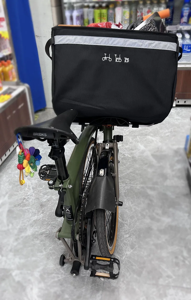Für Brompton Faltrad: Vordere Aufbewahrungstasche mit Halterung, Original Vordertasche, Gemüsekorb und interne Halterung – Detail 17