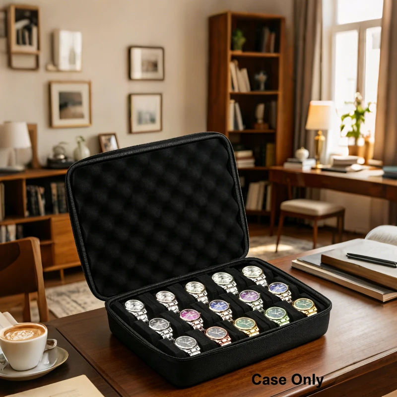 

Премиальный жесткий футляр-органайзер для хранения часов с мягкой поролоновой подушкой, 15 отделений для мужских и женских часов, подарочная коробка