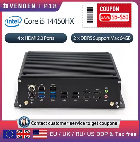 Intel Core i7-13650HX Fanless Mini PC DDR5 2.5G LAN 4*LAN ports 13th industrial Computer 6*RS-232 serial ports 4K HDMI GPIO